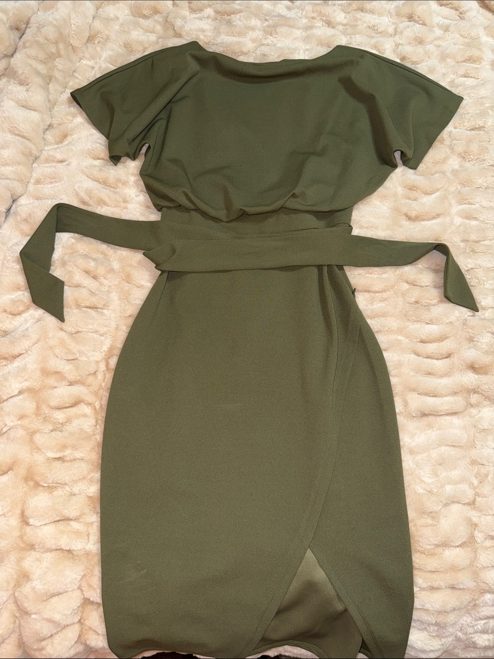 kenzie Olive Green Wrap Midi Dress with Waist Tie